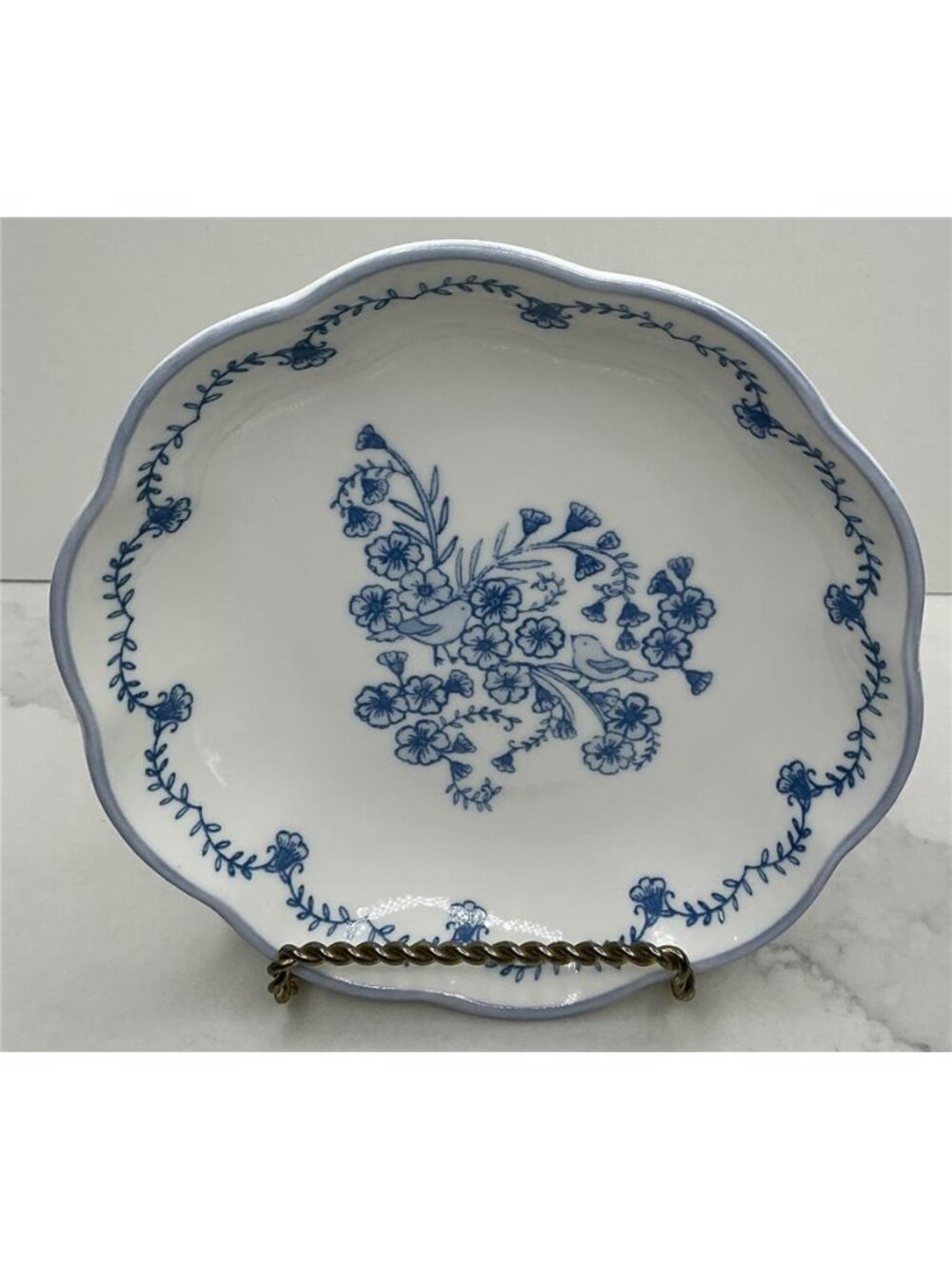 Small Cat Bowl, Pet Bowl, Pretty Blue & White Pet Food Dish FLOWERS Ceramic New